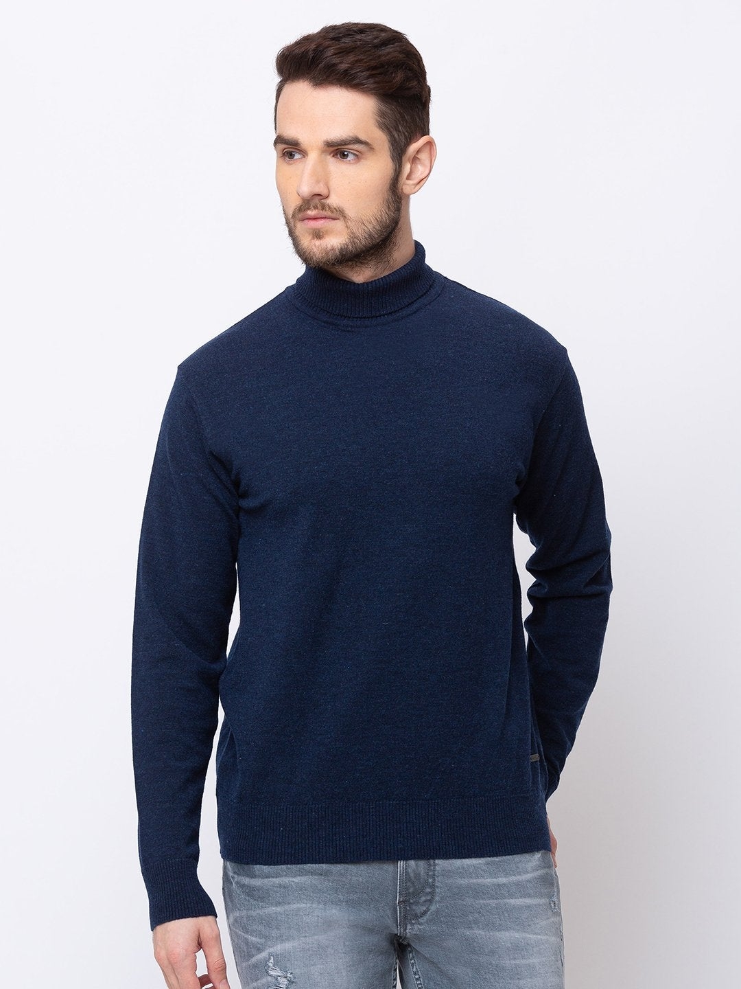 Blue Polycotton Melange Sweaters