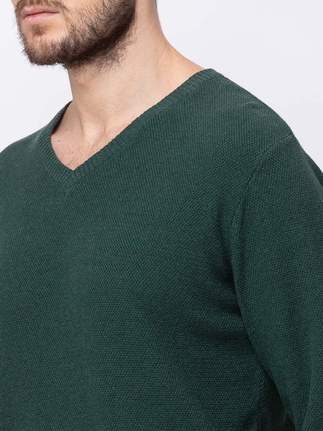 Green Cotton Solid Sweaters
