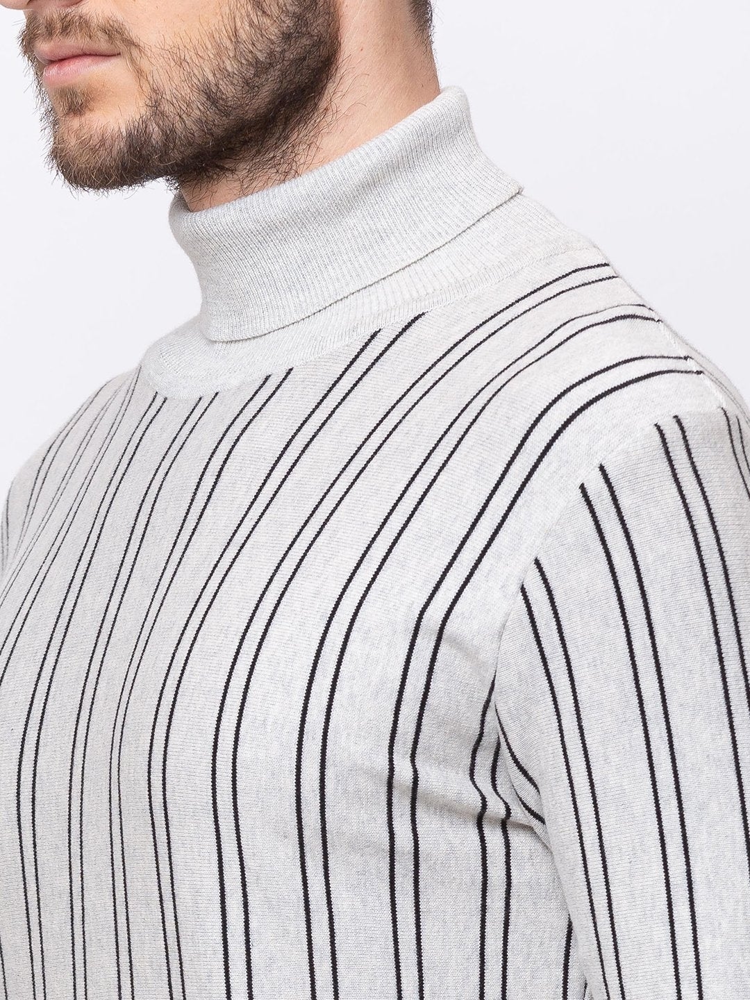 Men's Grey Cotton Striped Sweaters
