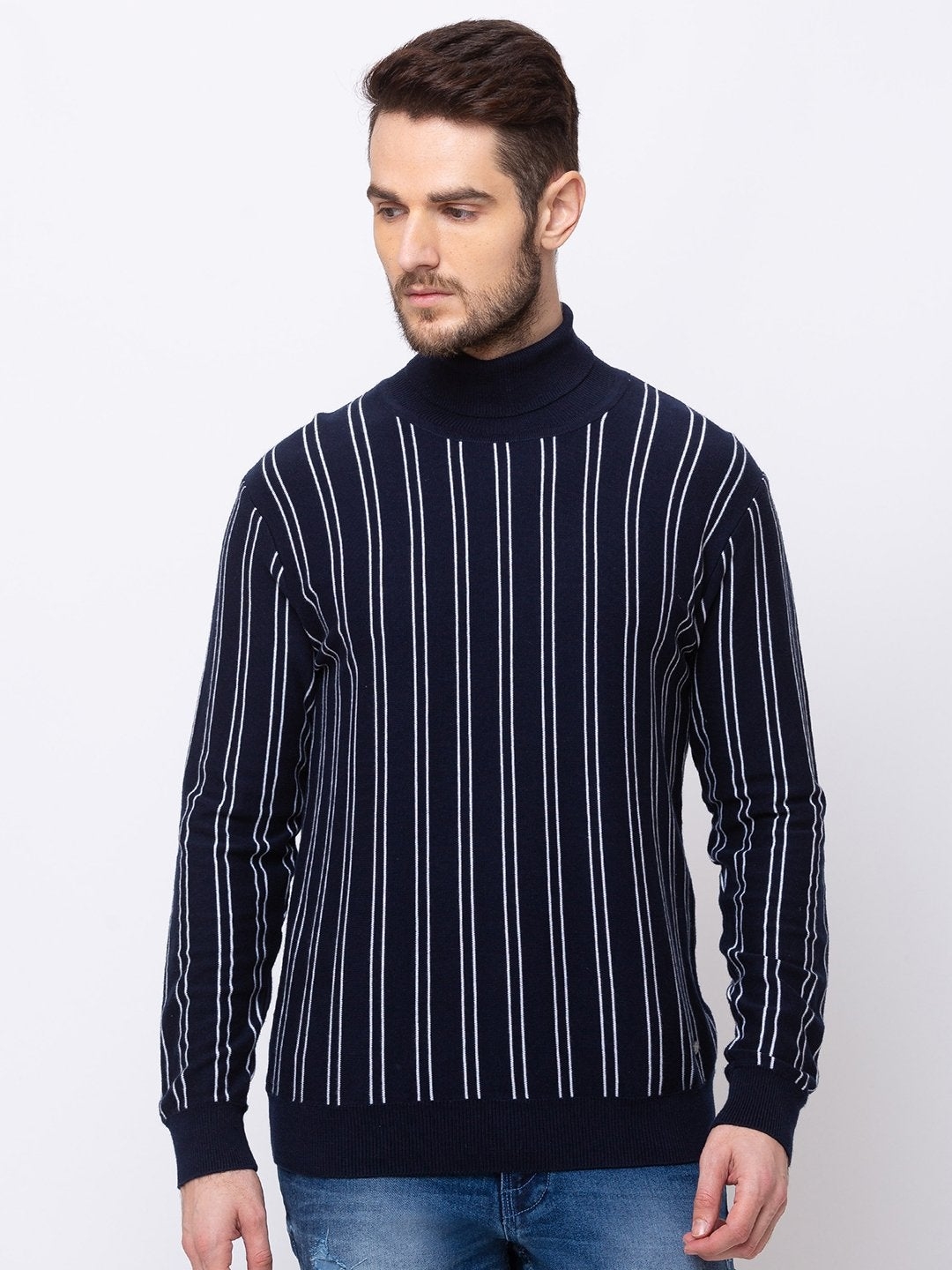 Status Quo | Navy Blue Vertical Striped Sweater