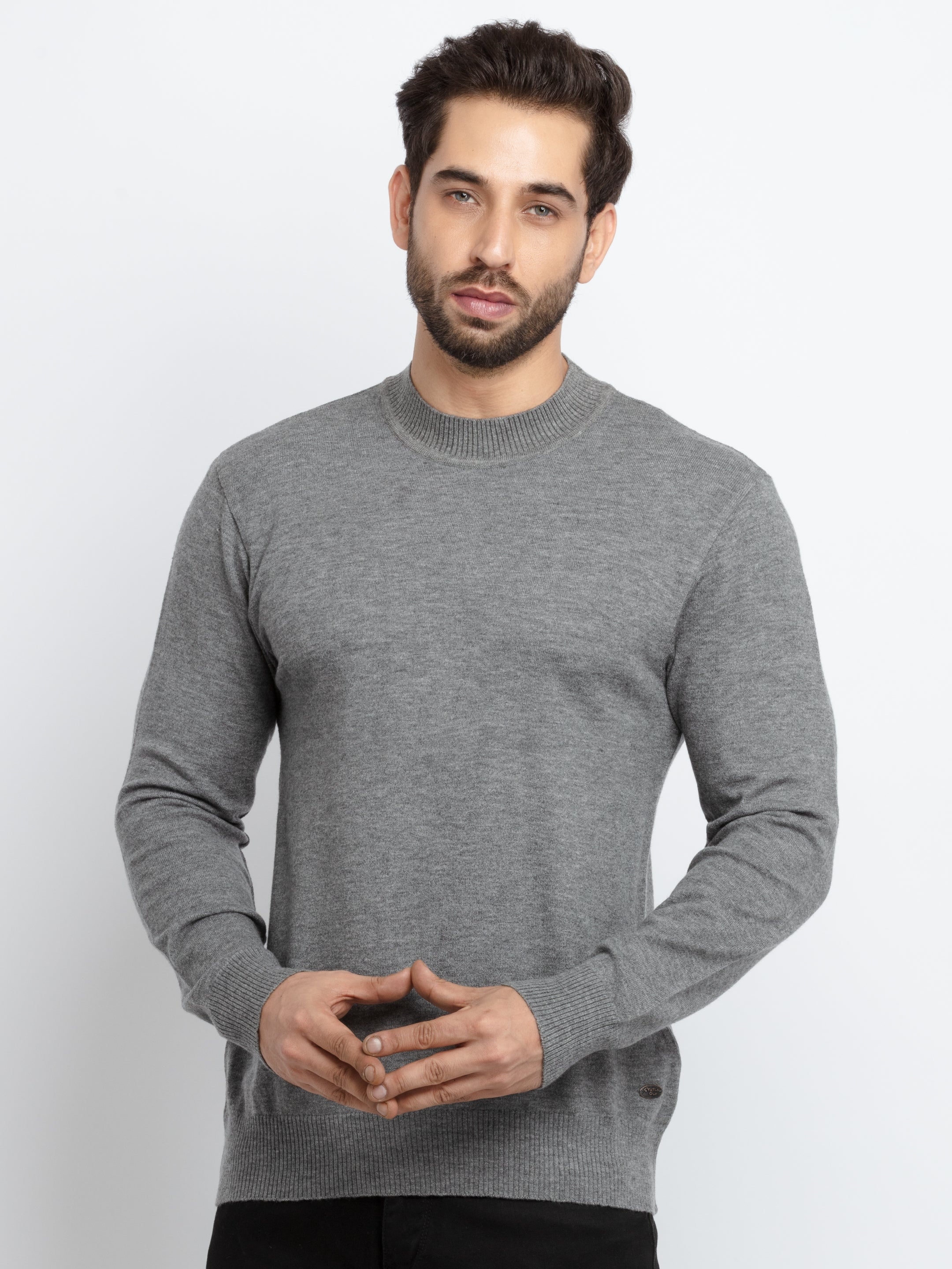 Men's Grey Acrylic Solid Sweaters