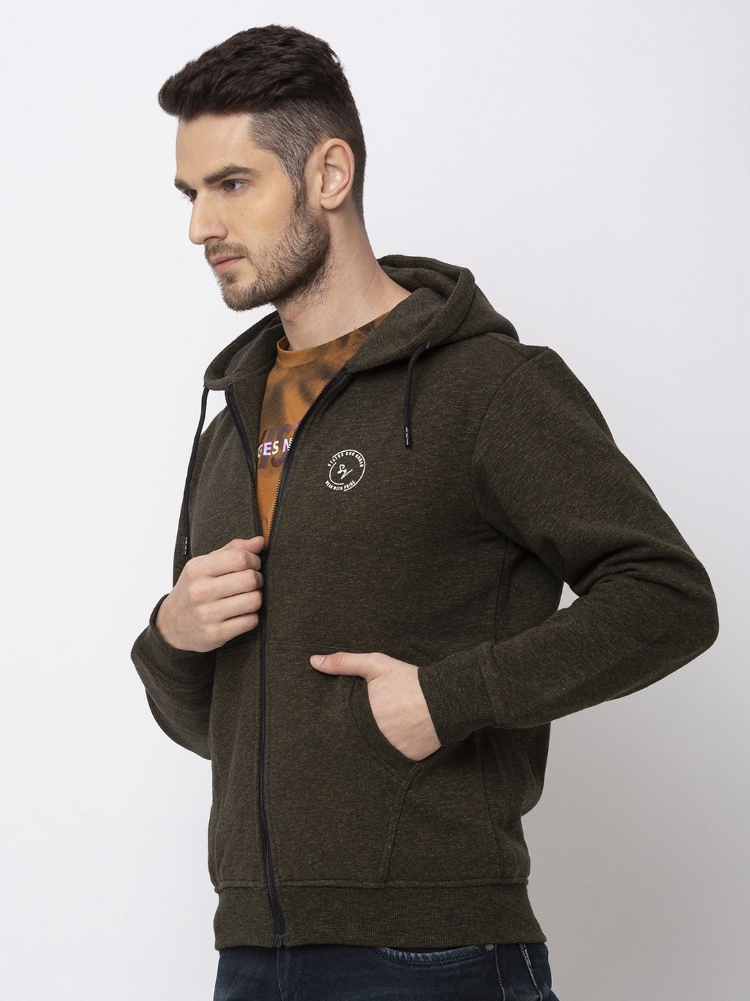 Men's Green Polycotton Solid Hoodies