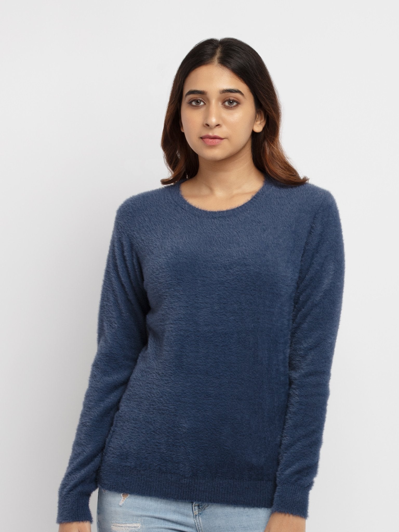 Status Quo | Women's Navy Blue Solid Sweater