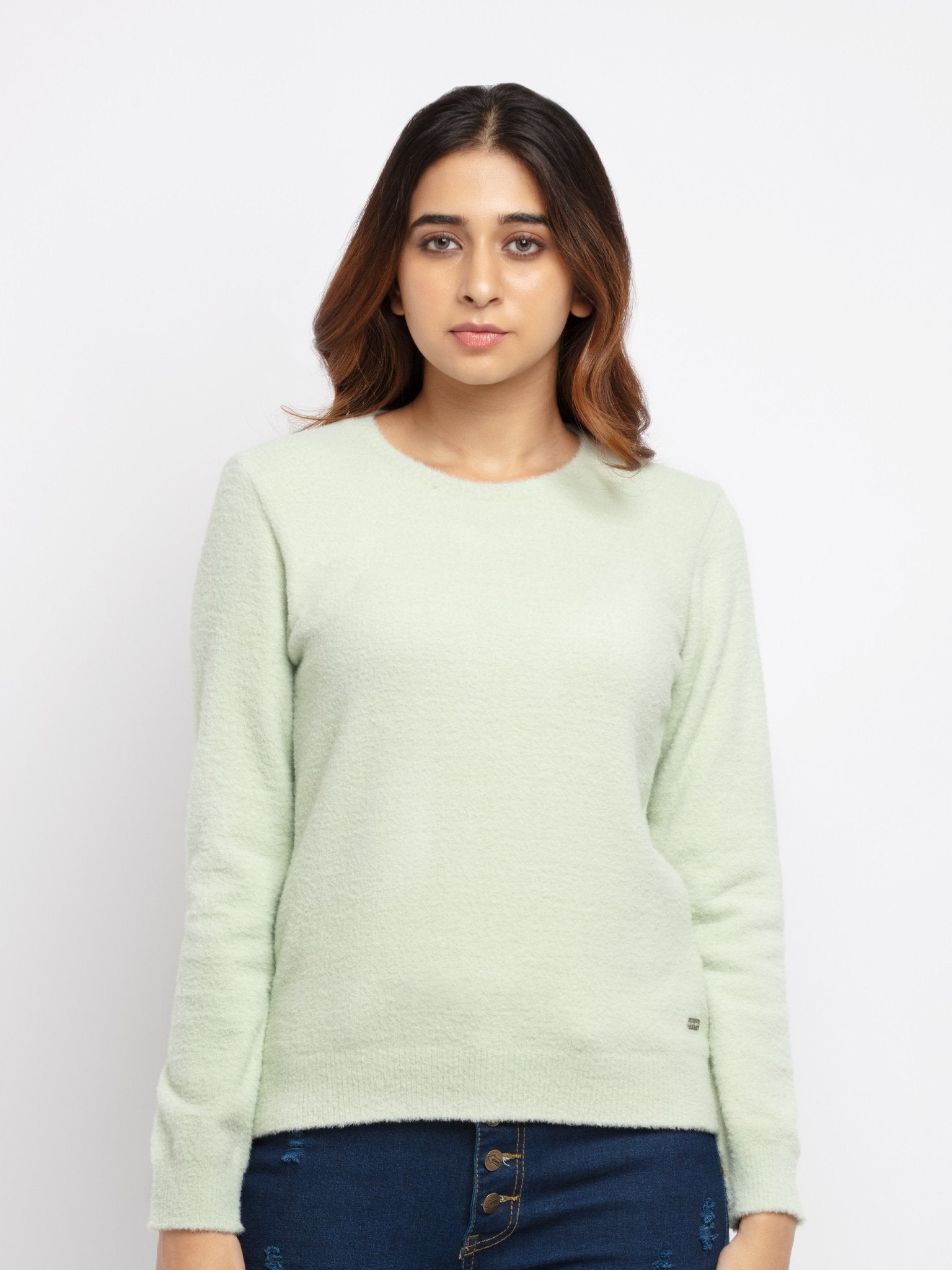 Status Quo | Women's Pista Green Solid Sweater