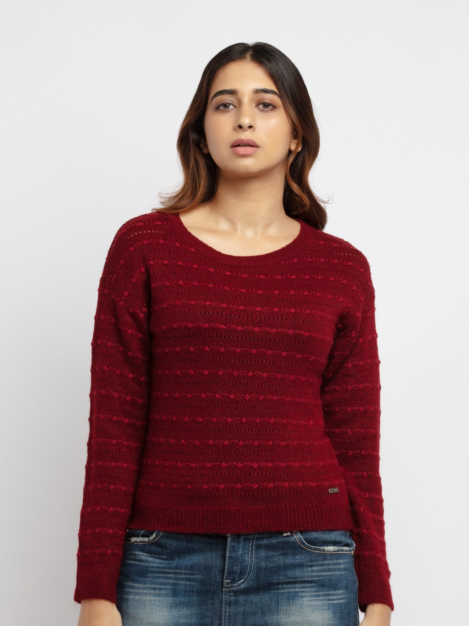 Status Quo | Women's Maroon Popcorn Knit Sweater