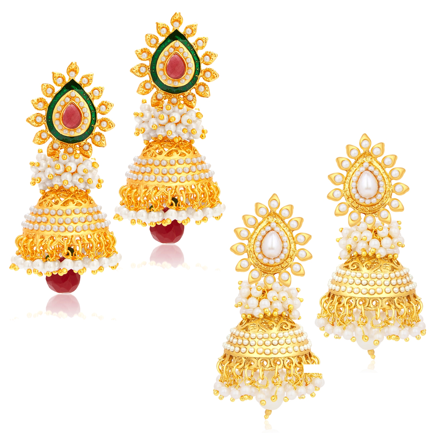 SUKKHI | Sukkhi Gorgeous Gold Plated Set Of 2 Pair Pearl Jhumki Earring Combo For Women