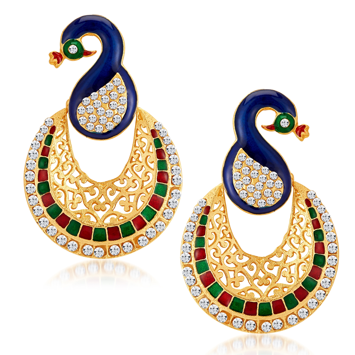 SUKKHI | Sukkhi Glamorous Gold Plated Austrian Diamond Peacock Meenakari Dangle Earring For Women