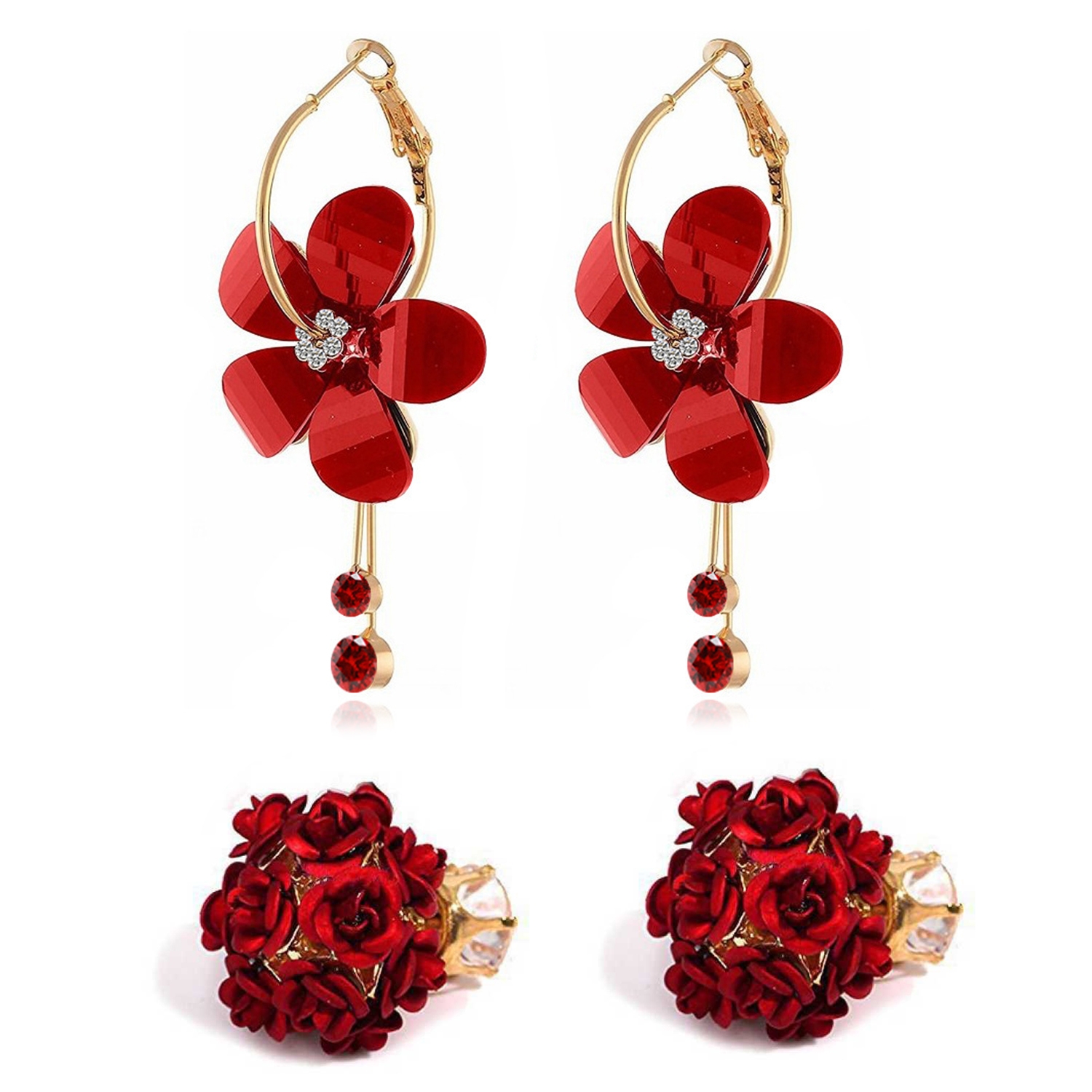SUKKHI | Sukkhi Pretty Gold Plated Rose Dangle Earring Combo For Women