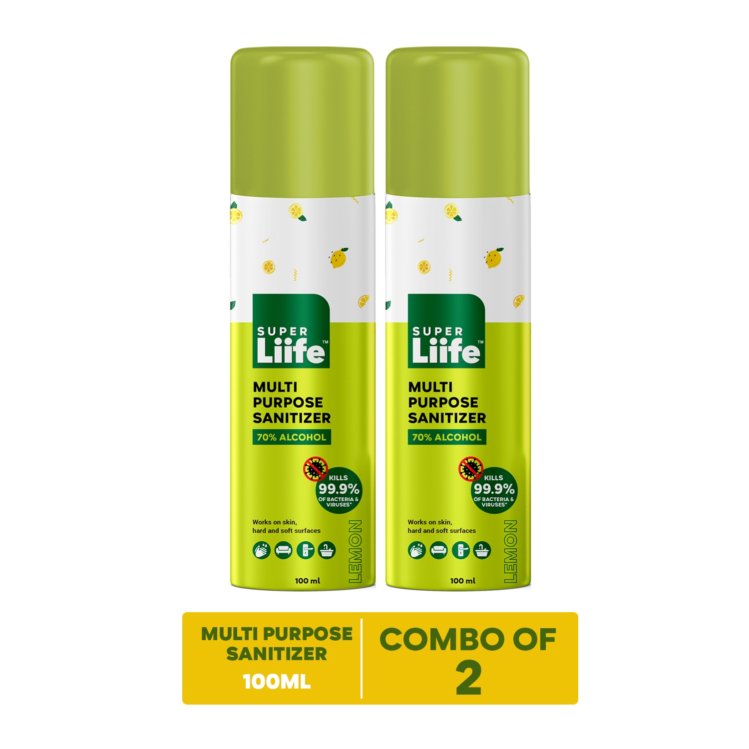 Super Liife | Super Liife Multi Purpose Sanitizer (100ml), Germ Protection On Skin, Hard and Soft Surface - Pack of 2