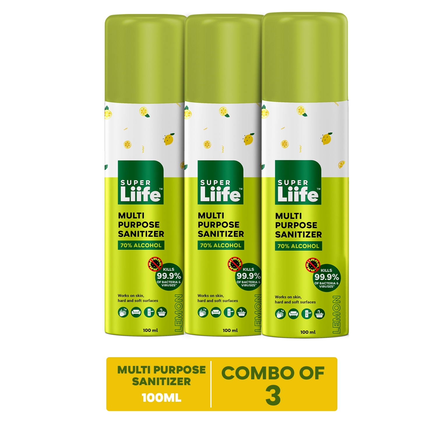 Super Liife | Super Liife Multi Purpose Sanitizer (100ml), Germ Protection On Skin, Hard and Soft Surface - Pack of 3