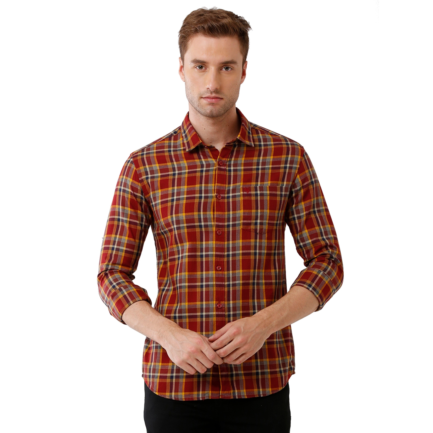 Swiss club | Swiss Club Mens 100% Cotton Checked Full Sleeve Slim Fit Polo Neck Multicolor Woven Shirt (S-SC-117 A-FS-CHK-BSL)
