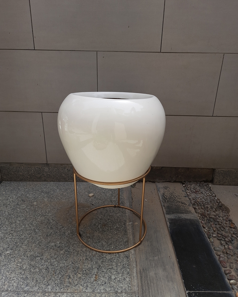 Order Happiness | Order Happiness Apple Shape Resin Pot White Color (Pot with Stand)