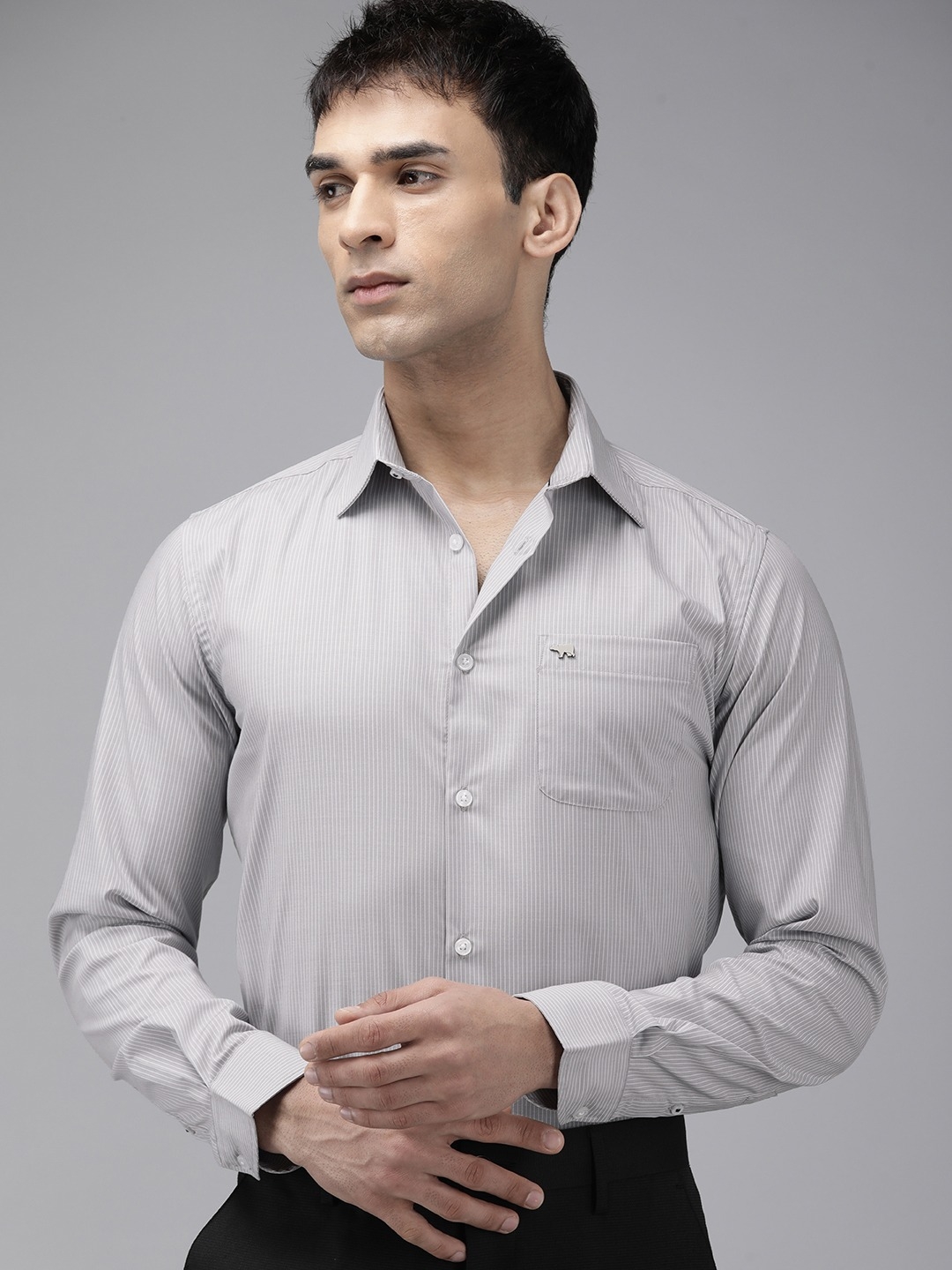 The Bear House | Men's Grey Slim Fit Formal Shirt