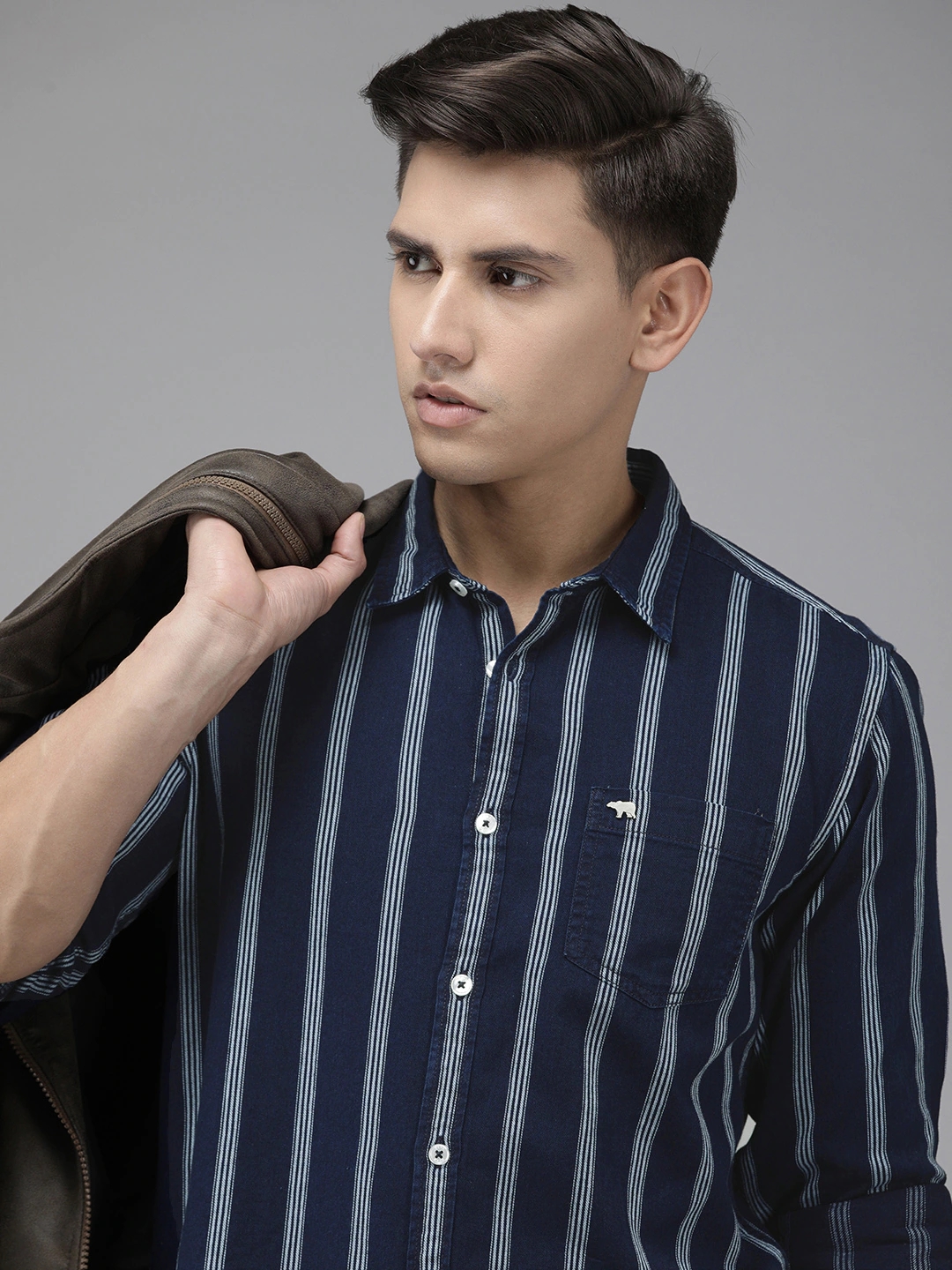 The Bear House | The Bear House Men Navy Blue Slim Fit Striped Cotton Casual Shirt
