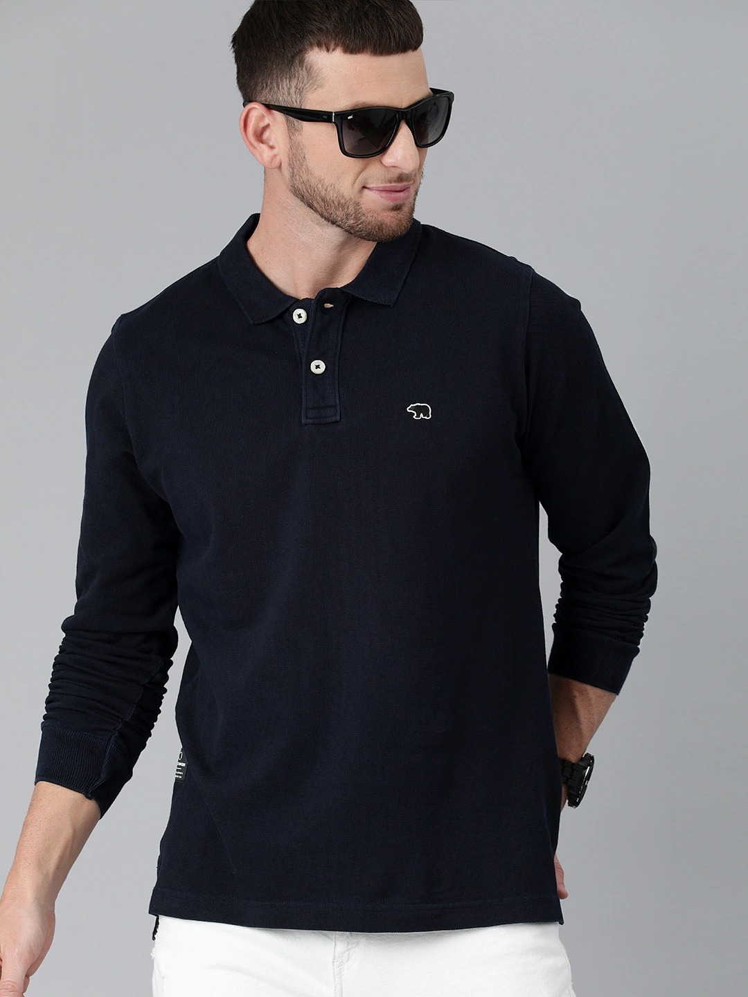 The Bear House | Blue Overdyed Long Sleeves Polo T-Shirt