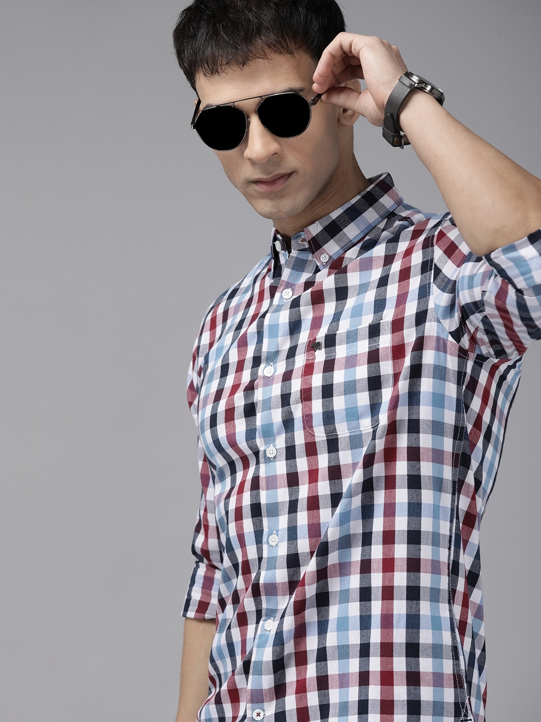 The Bear House | Men's Multi Checked Slim Fit Casual Shirt