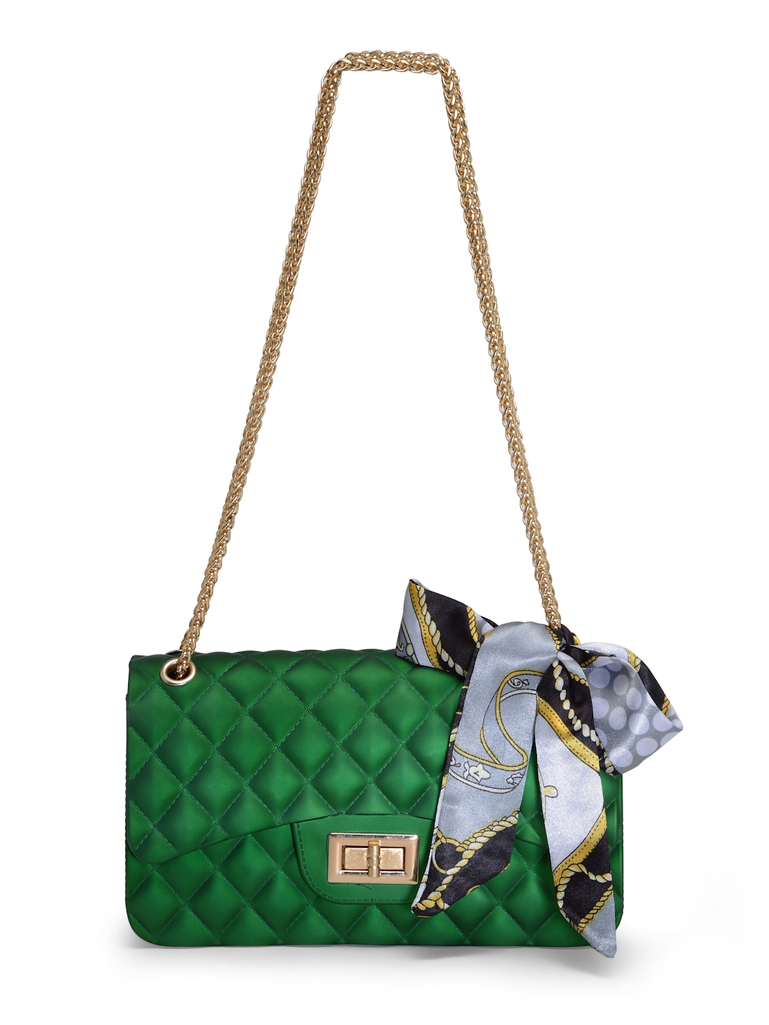 The Haul Factory | The Haul Factory Lavelle Rubber Green Checkered Patterned Shoulder Sling Bag with Designer Scarf For Women