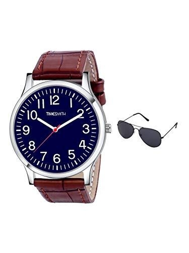 Timesmith | Timesmith Brown Leather Blue Dial Watch For Men with Free Sunglasses CTC-003-wmg-002 For Men