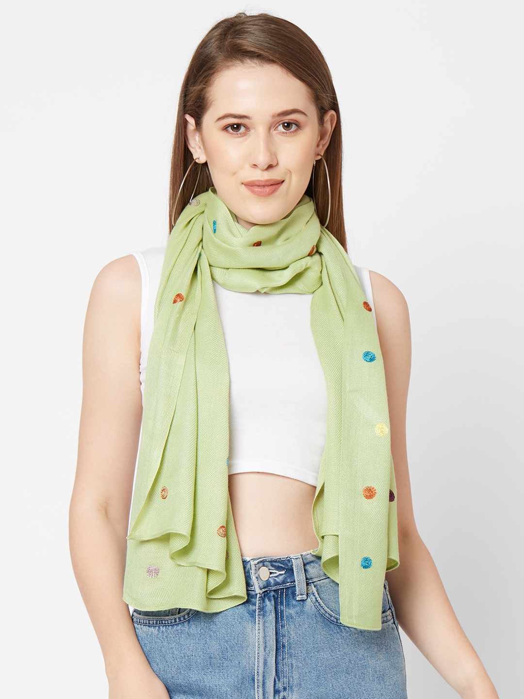 Get Wrapped | Get Wrapped Green All Over Circle Embroidered Scarves  for Women