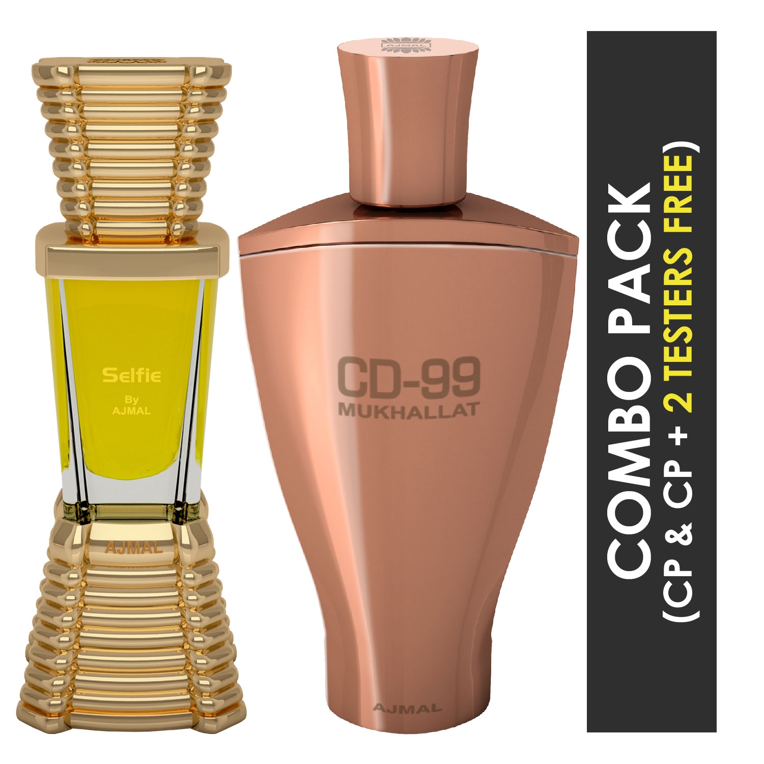 Ajmal | Ajmal Selfie Concentrated Perfume Attar 10ml for Men and CD 99 Mukhallat Concentrated Perfume Attar 14ml for Unisex + 2 Parfum Testers FREE