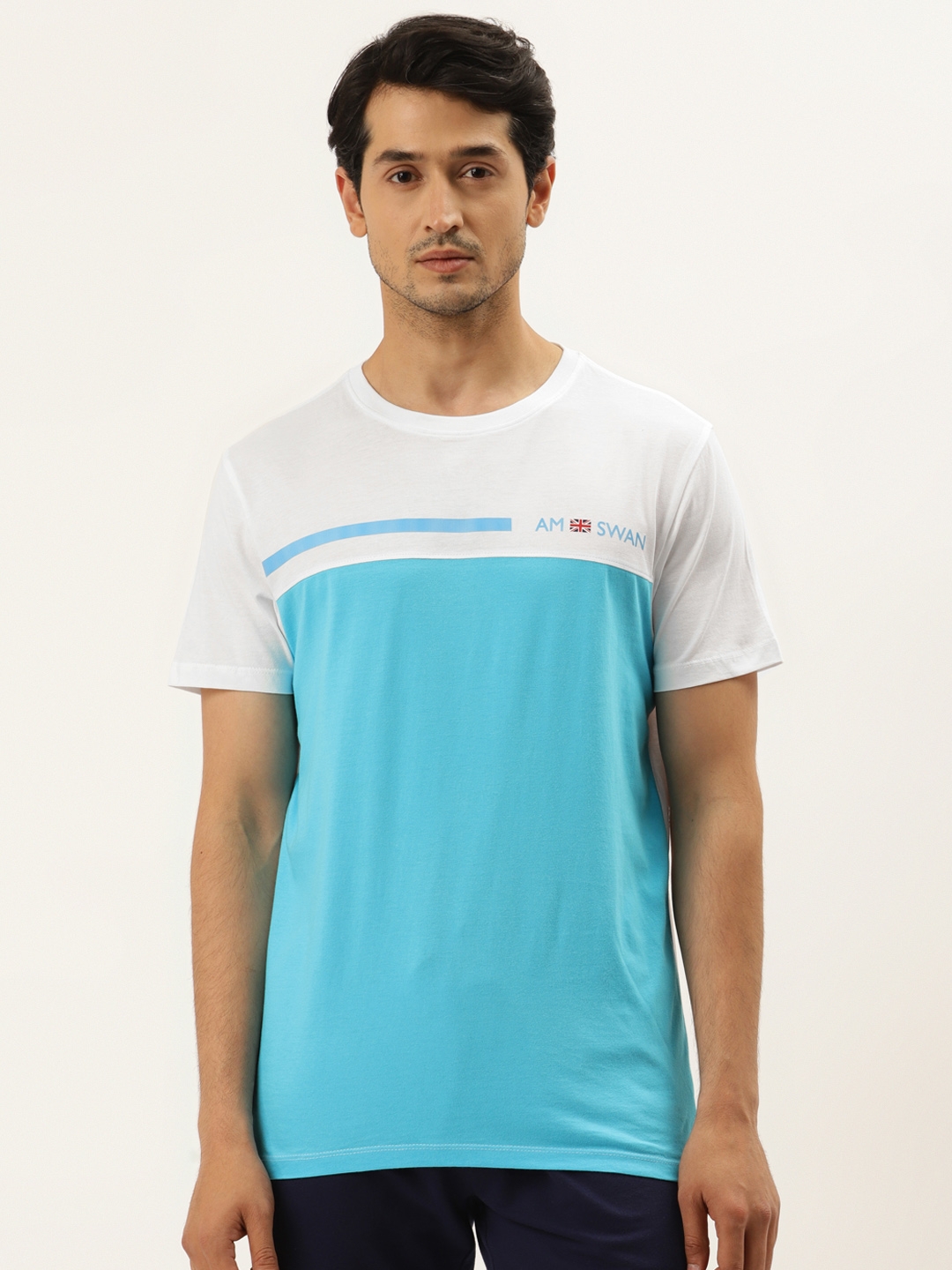 Am Swan | Premium Cotton Colourblock Printed Half Sleeve Crew Neck T-Shirts