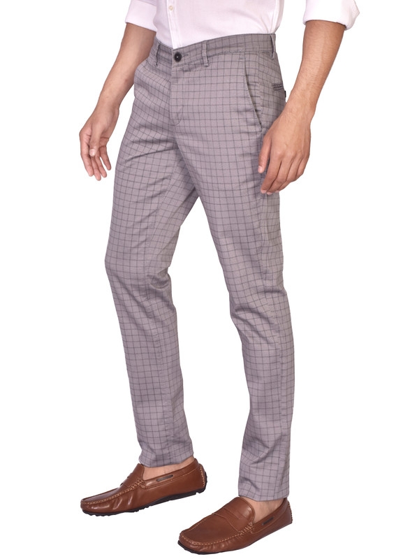 Grey Relaxed Wash Checks Trouser