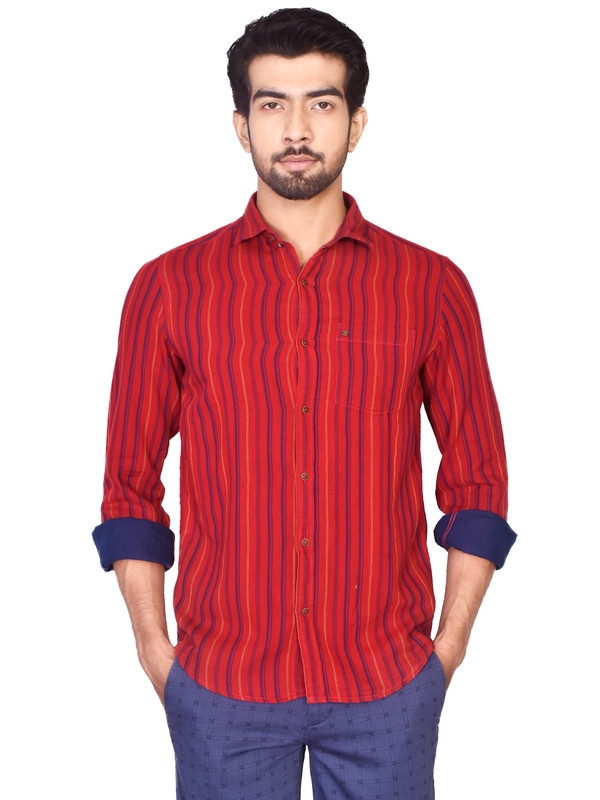 TURTLE | Red Striped Casual Shirt
