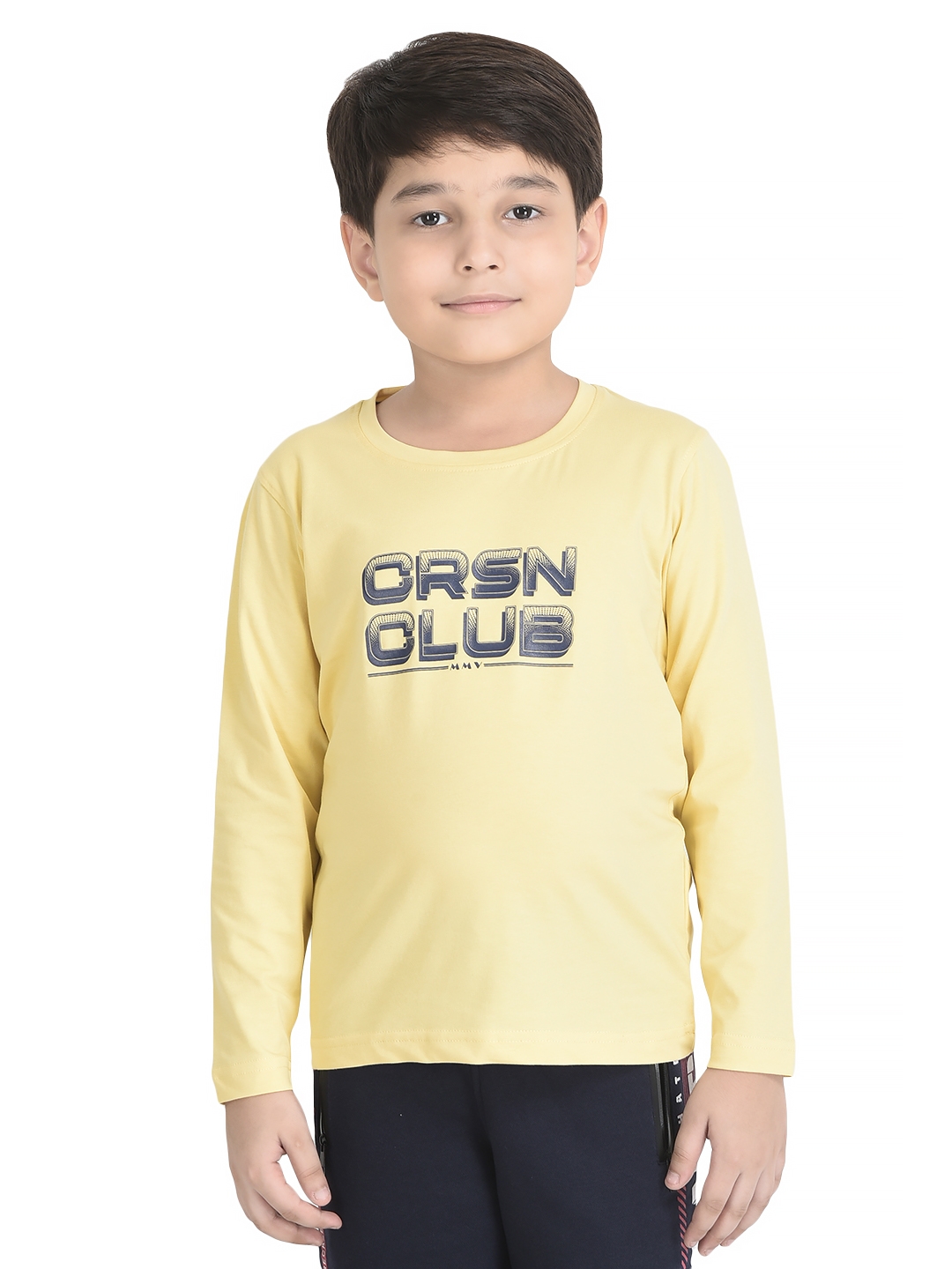 Crimsoune Club Boy Yellow Long-Sleeved Typographic T-Shirt