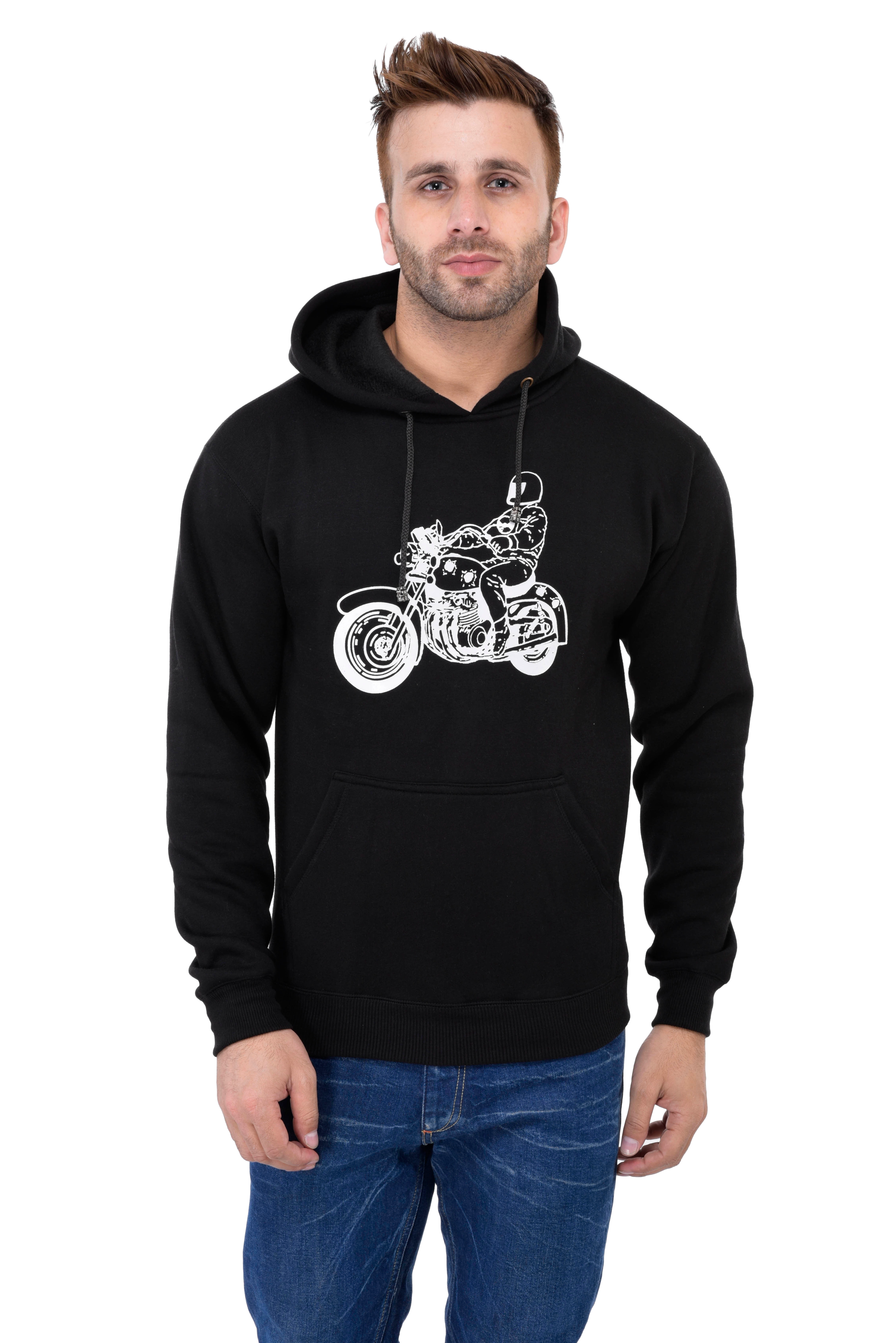 Weardo | Black Stylish Bike Printed Hooded Sweatshirt 