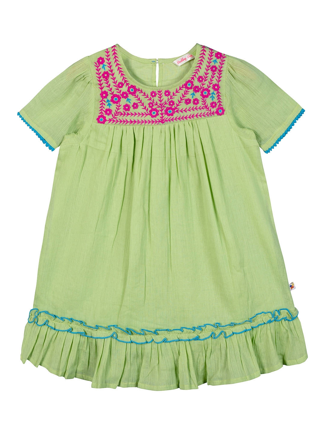 Budding Bees | Green Embroidered Dress