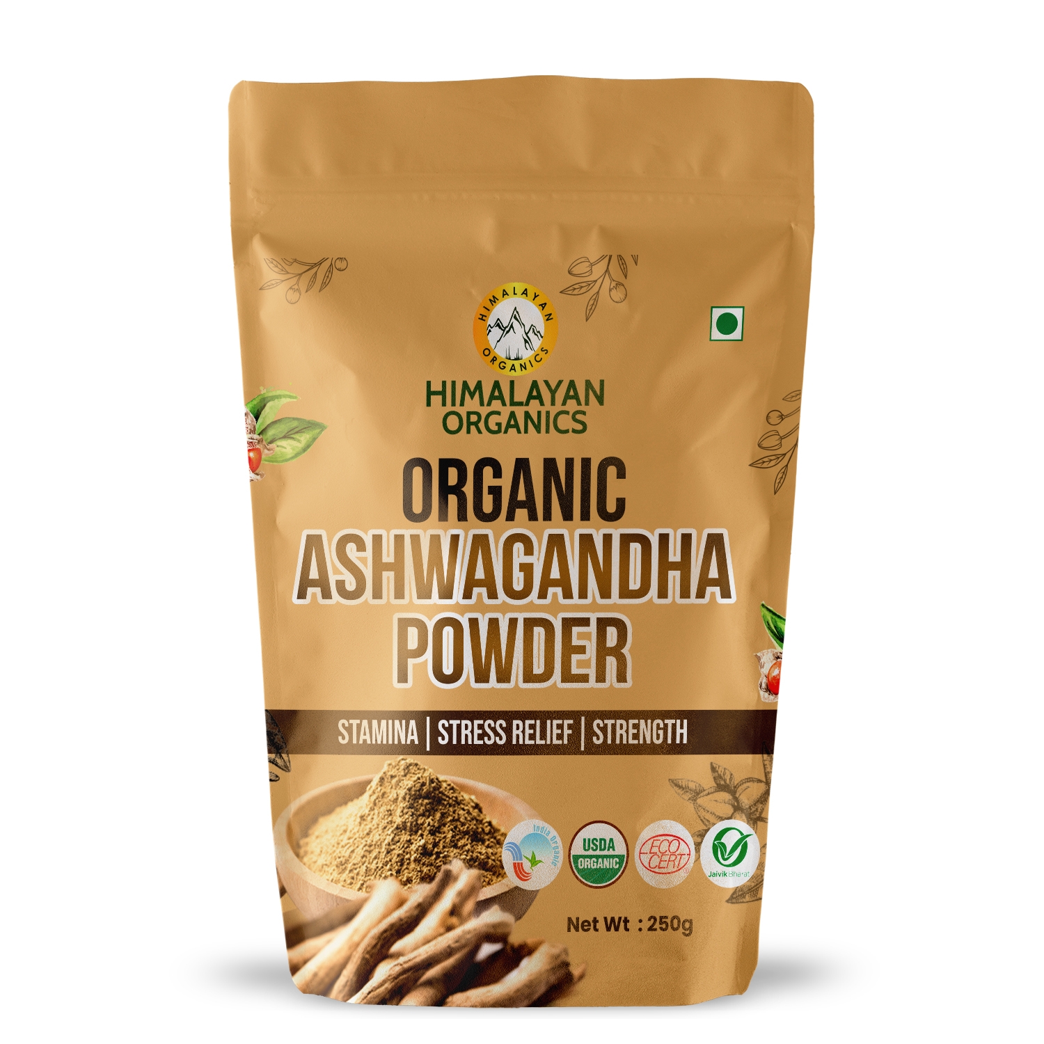 Himalayan Organics | Himalayan Organics Certified Organic Ashwagandha Powder Withania Somnifera Supplement - Promotes Better Strength & Stamina