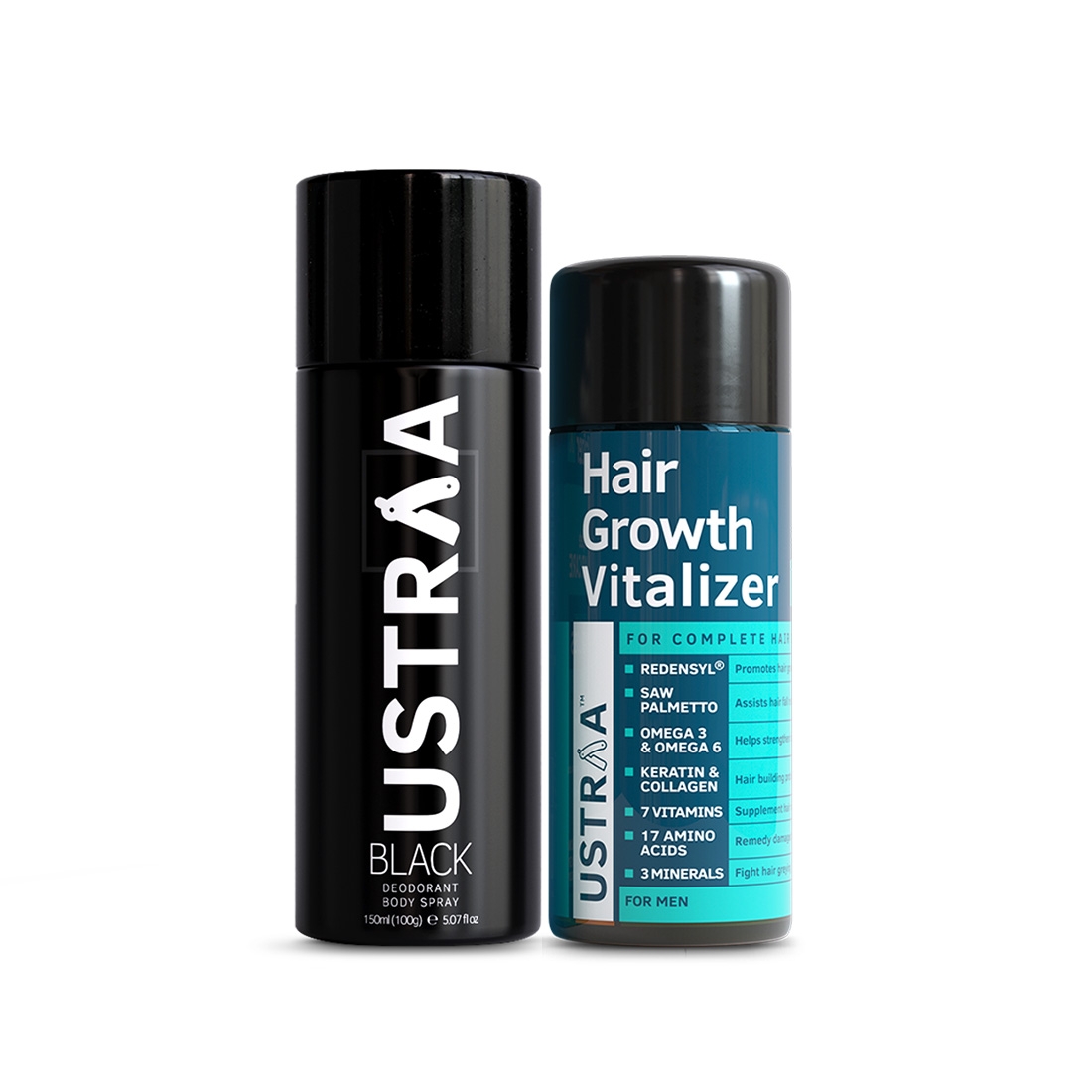 Ustraa | Ustraa Black Deodorant - 150 ml & Hair Growth Vitalizer 100 ml