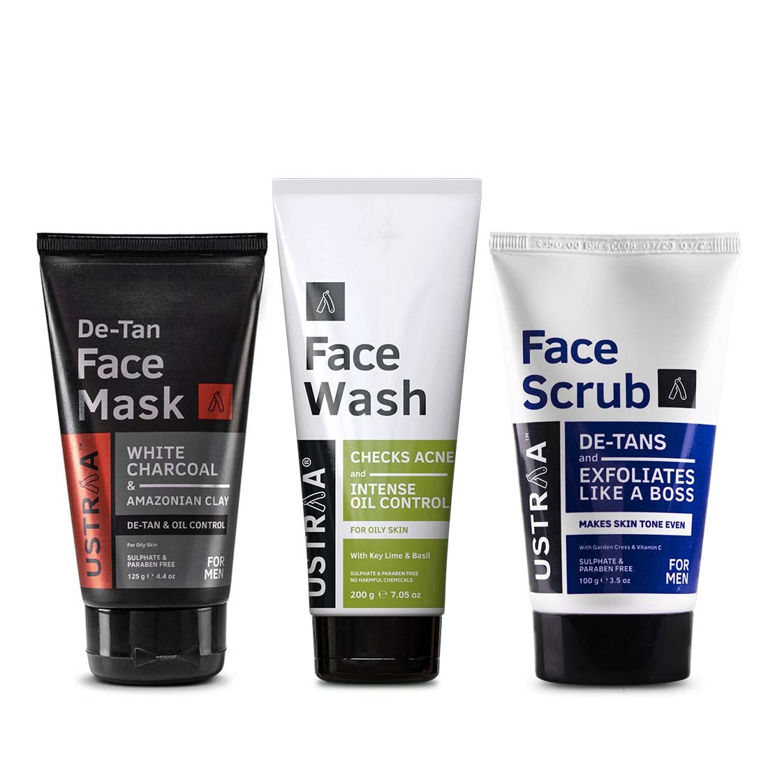 Ustraa | Ustraa Face Wash- Oily Skin 200 g, Face Mask Oily Skin 125 g & De Tan Face Scrub 100 g