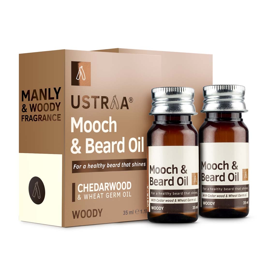 Ustraa | Mooch & Beard Oil - Woody (Pack of 2 x 35 ml)