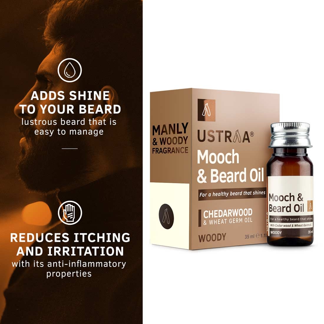 Ustraa | Mooch & Beard Oil - Woody (Pack of 2 x 35 ml) 1