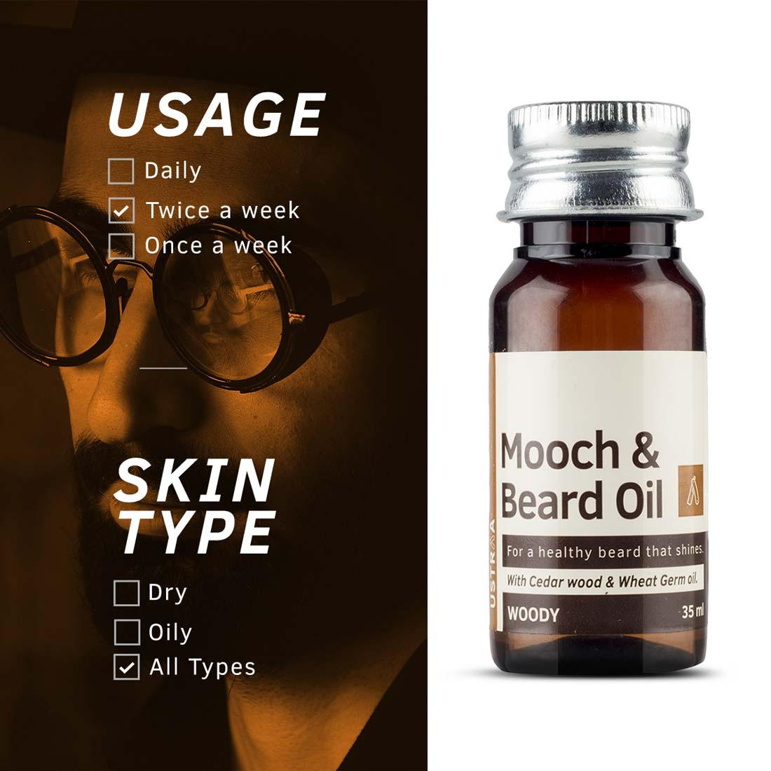 Ustraa | Mooch & Beard Oil - Woody (Pack of 2 x 35 ml) 4