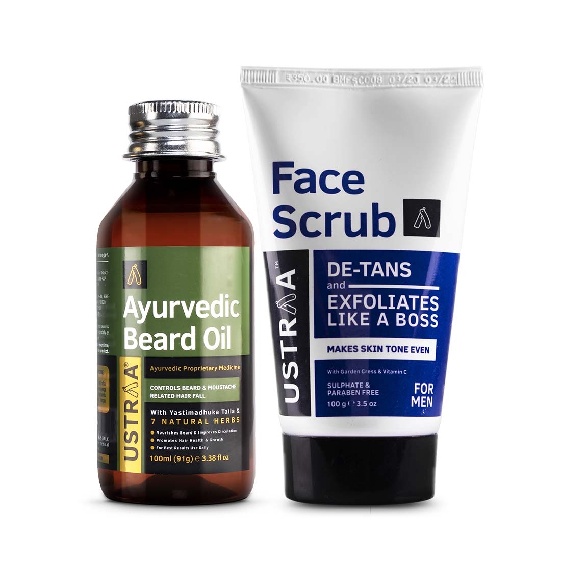 Ustraa Ayurvedic Beard Growth Oil -100ml & De-Tan Face Scrub - 100g