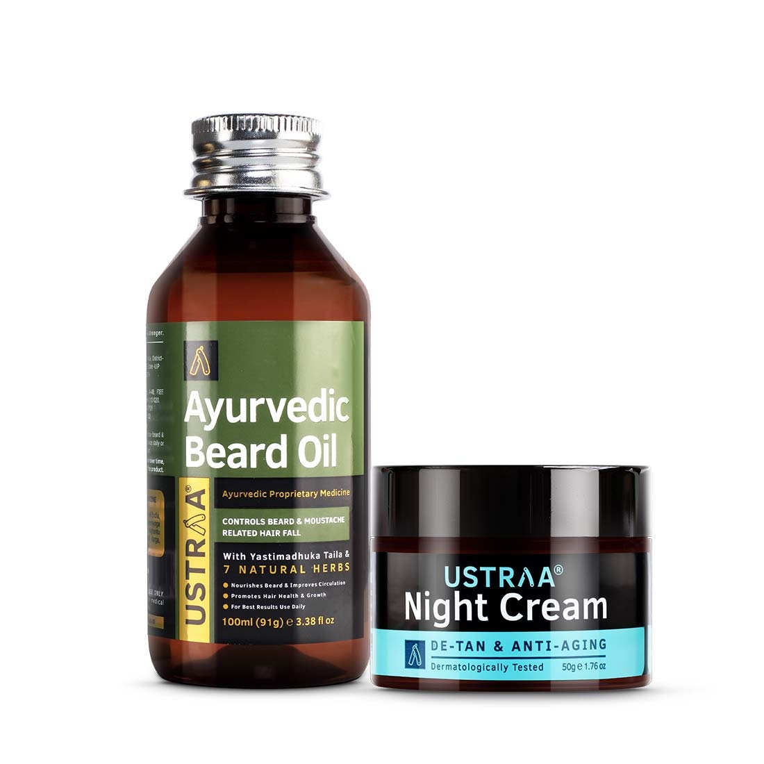 Ustraa Ayurvedic Beard Growth Oil -100ml & Night Cream - 50g