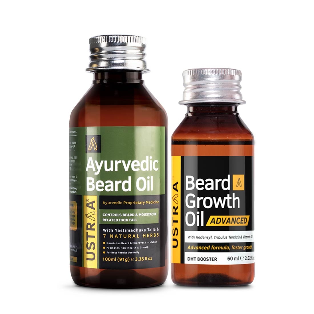 Ustraa Ayurvedic Beard Growth Oil -100ml & Beard Growth Oil Advanced - 60ml
