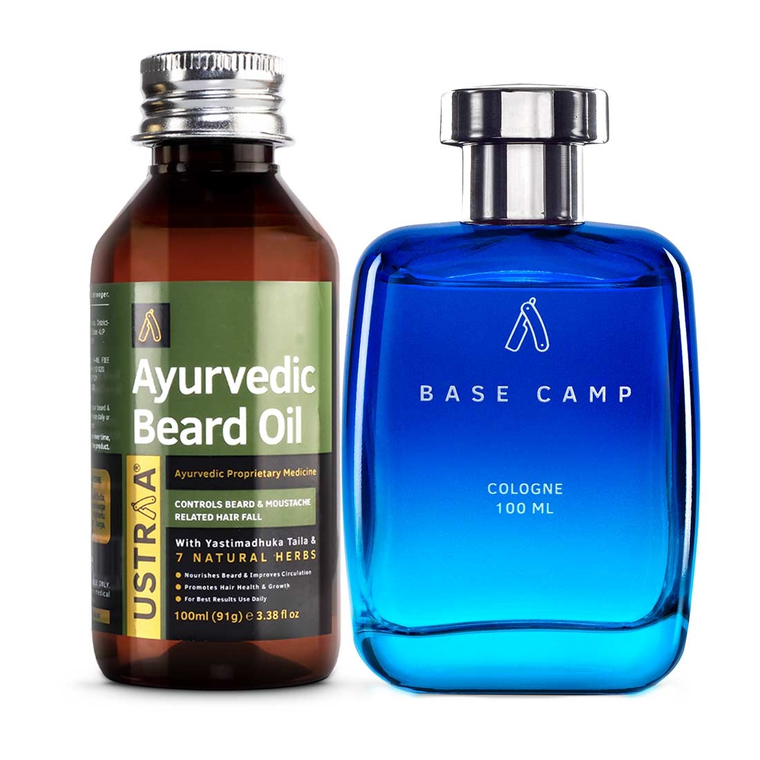 Ustraa | Ustraa Ayurvedic Beard Growth Oil -100ml & Cologne Base Camp - 100ml- Perfume for men