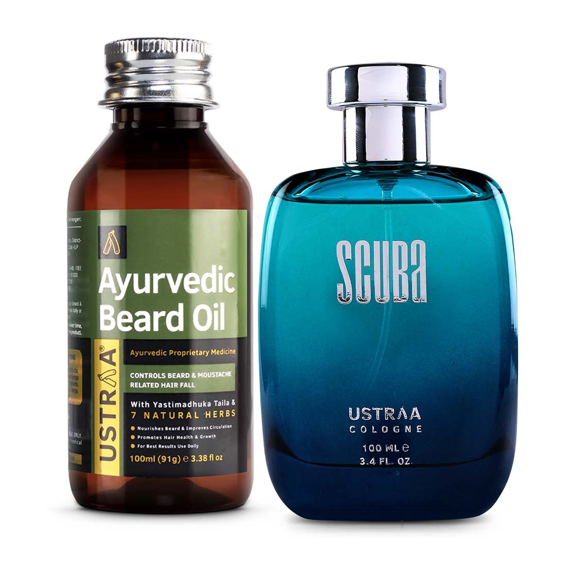 Ustraa Ayurvedic Beard Growth Oil -100ml & Cologne Scuba - 100ml-Perfume for men