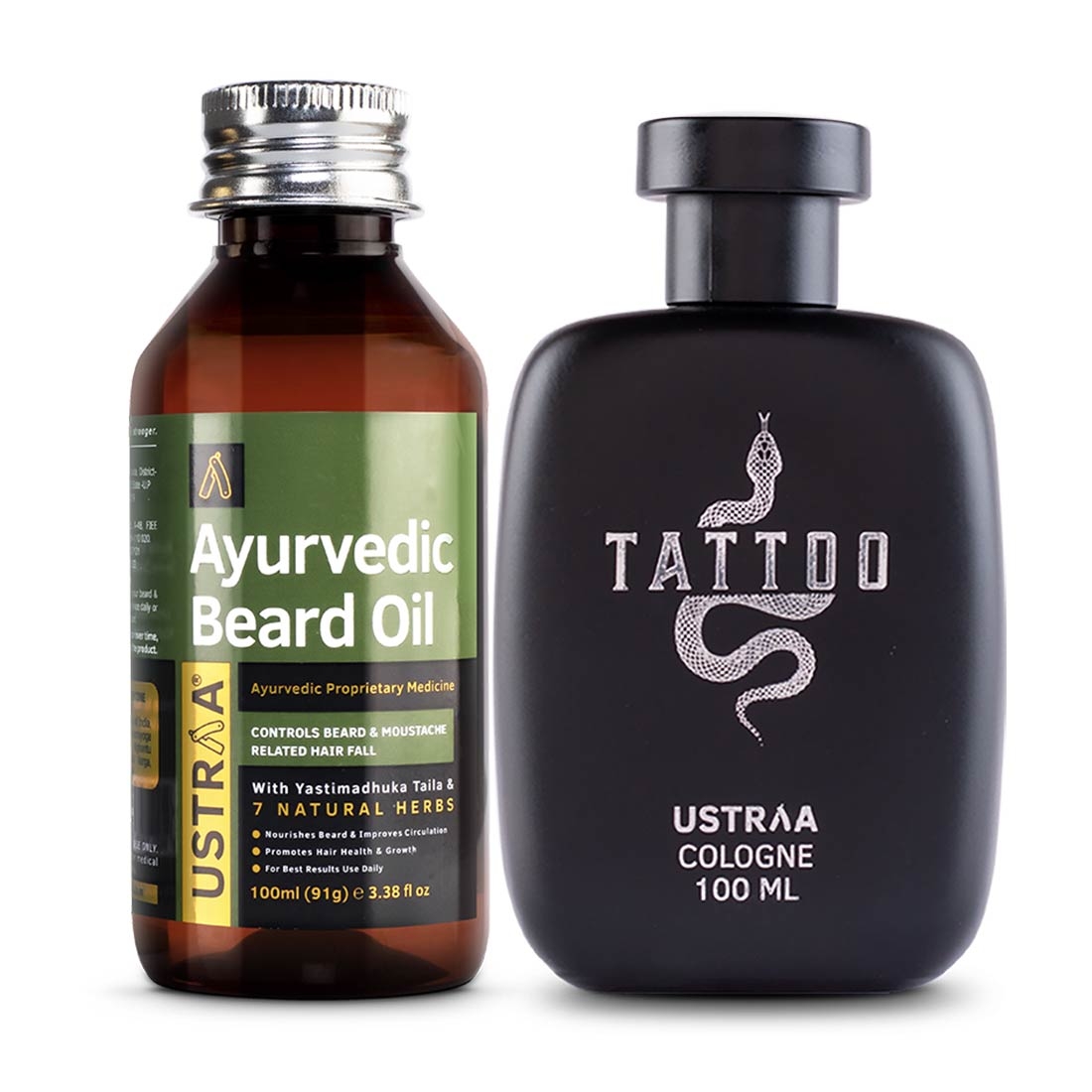Ustraa | Ustraa Ayurvedic Beard Growth Oil -100ml & Cologne Tattoo - 100ml- Perfume for men