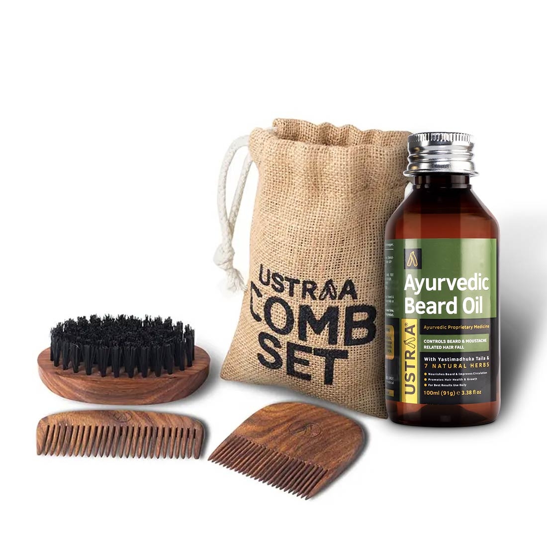 Ustraa | Ustraa Ayurvedic Beard Growth Oil -100ml & Comb Set of 3