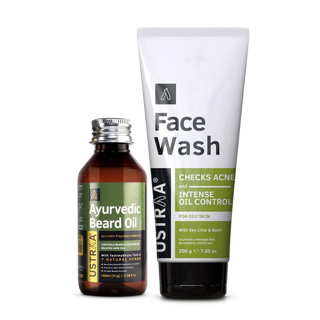 Ustraa | Ustraa Ayurvedic Beard Growth Oil -100ml & Face Wash Oily Skin - 200g