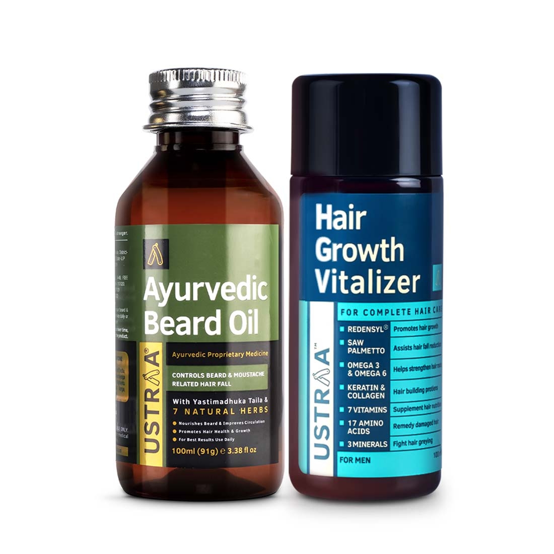 Ustraa | Ustraa Ayurvedic Beard Growth Oil -100ml & Hair Growth Vitalizer - 100ml