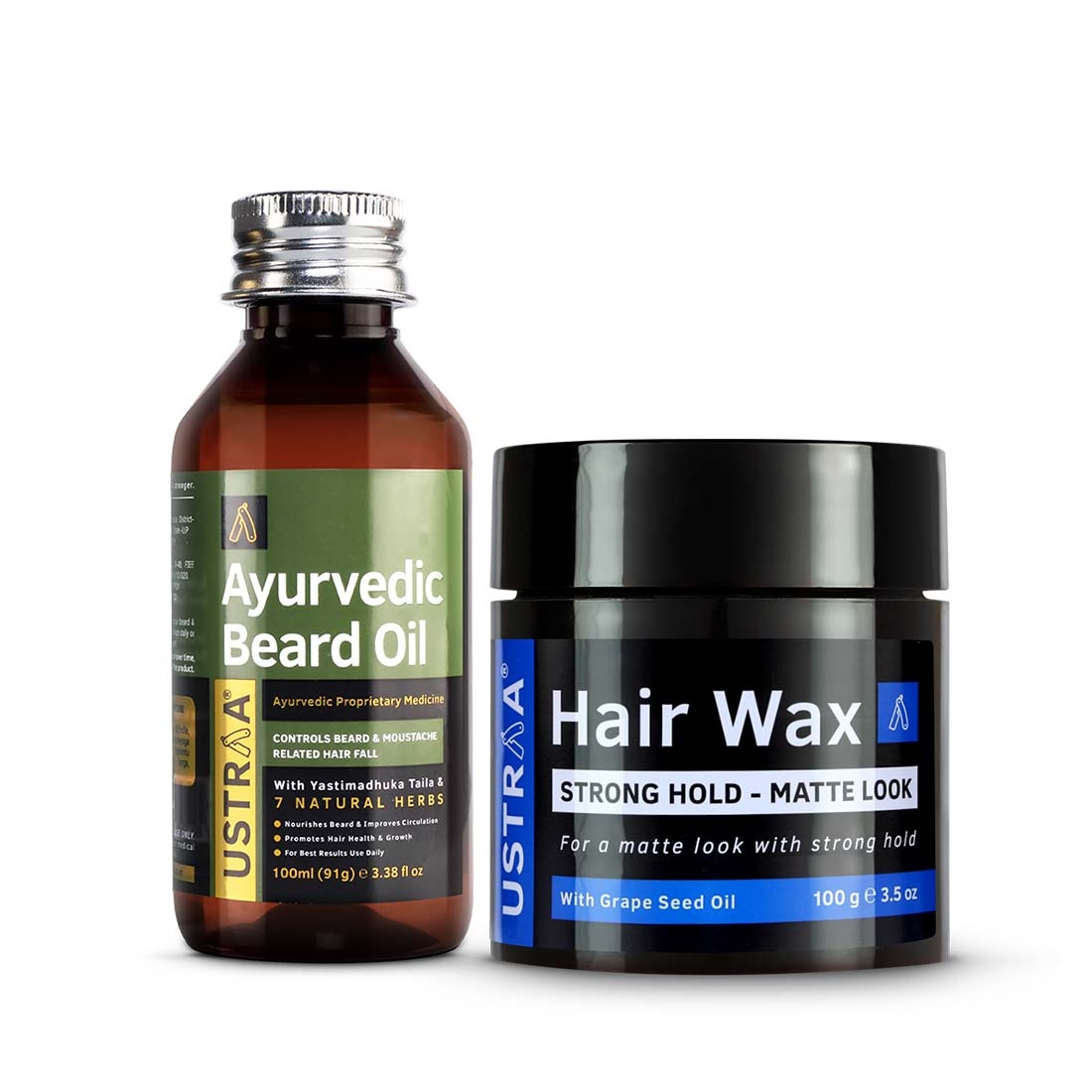 Ustraa Ayurvedic Beard Growth Oil -100ml & Hair Wax Matte - 100g