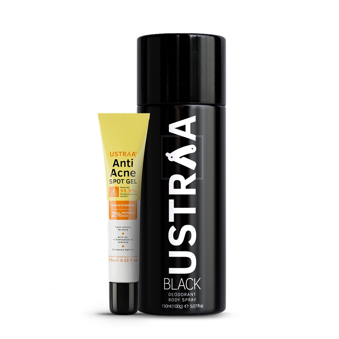 Ustraa Anti Acne Spot Gel - 15ml & BLACK Deodorant Body Spray - 150ml