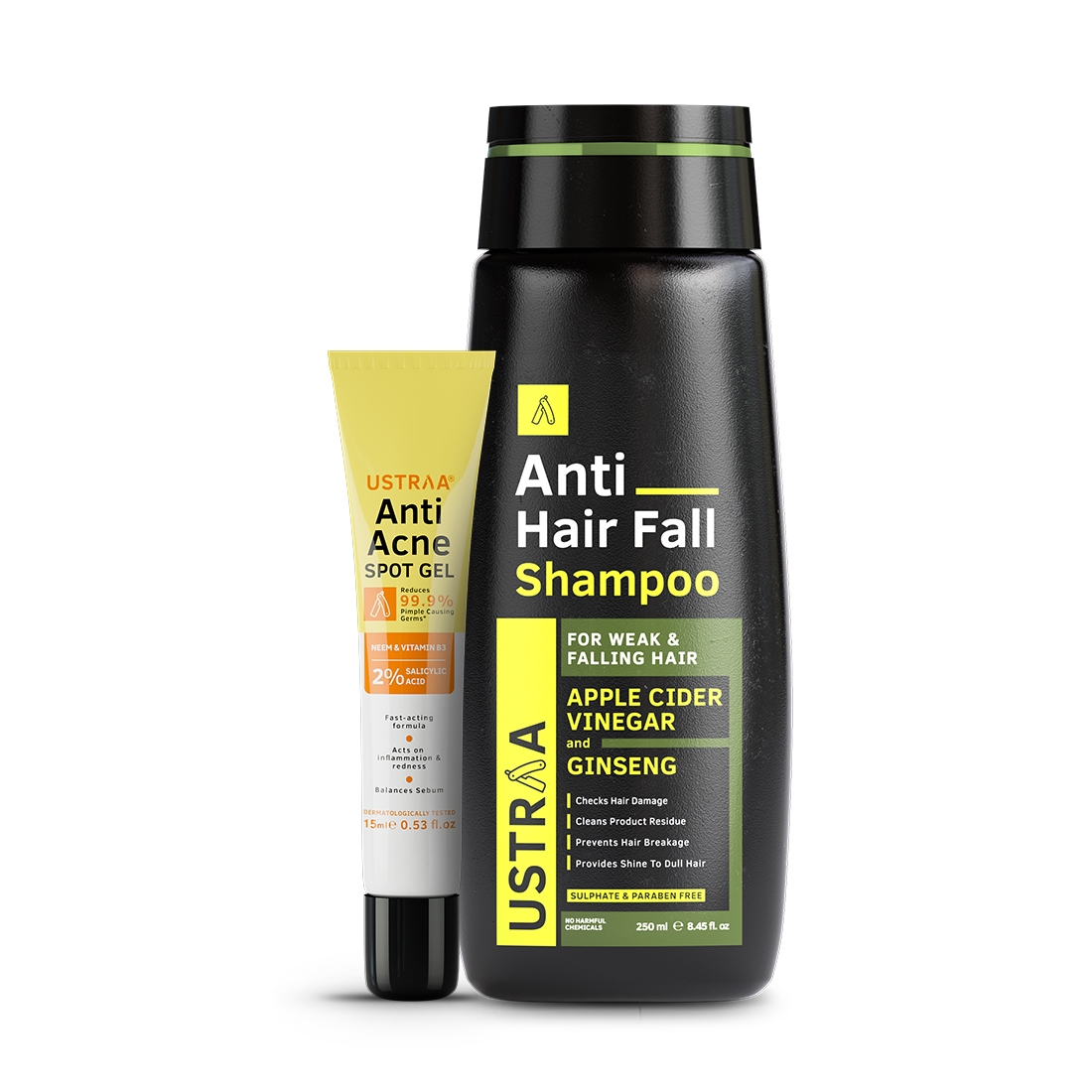 Ustraa Anti Acne Spot Gel - 15ml & Anti Hair Fall Shampoo - 250ml