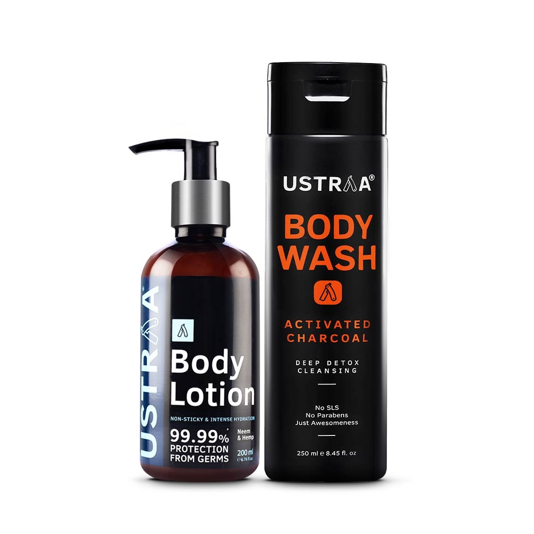 Ustraa Body Lotion Germ Free - 200ml & Body Wash - Activated Charcoal - 250ml
