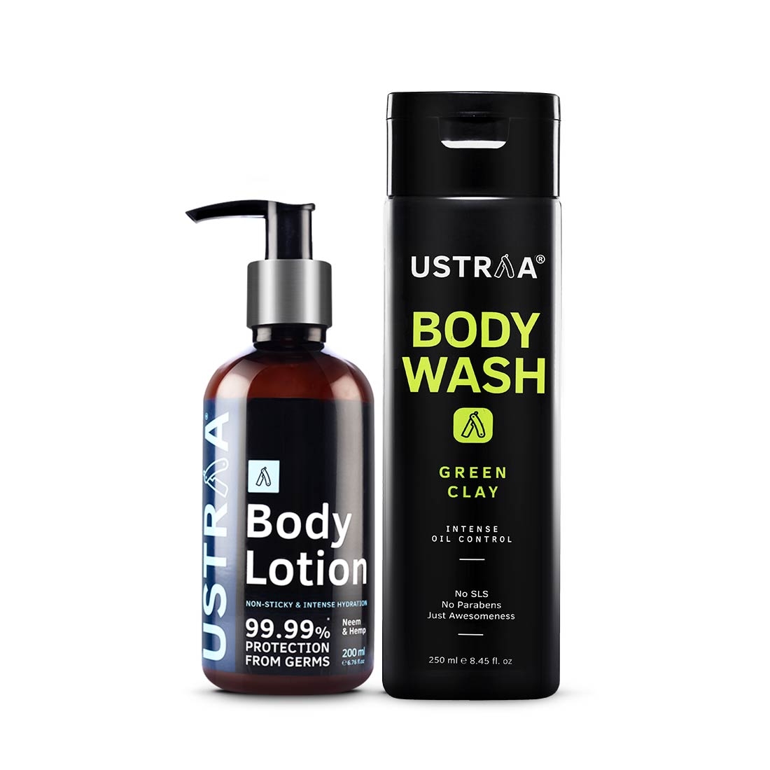 Ustraa | Ustraa Body Lotion Germ Free - 200ml & Body Wash- Green Clay - 250ml